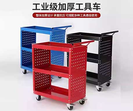 汽修推車(chē)藍(lán)色3層加厚零件車(chē)五金工具箱重型移動(dòng)工具周轉(zhuǎn)車(chē)帶腳輪